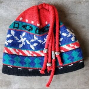 Igloos Wool Beanie Tassels & Beads Mixed Colorful Prints Unisex Snowboard Ski